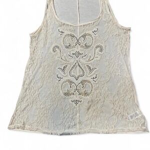 Cream lace tank top with rhinestone details size xl